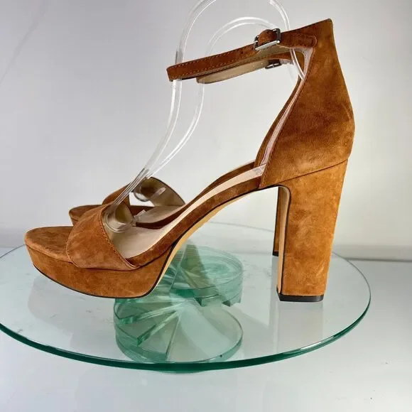 Vince Camuto Sathina Platform Heel Sandal 11 M Brown Suede Ankle strap dance - Picture 4 of 9